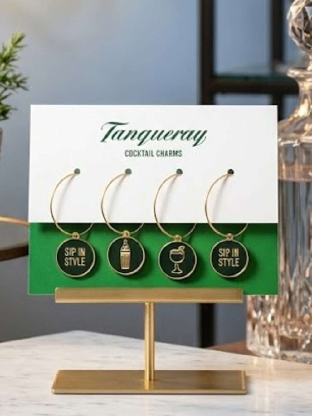TANQUERAY Cocktail Drink Charms NEW Set - Glassware Wine Glass Gold Bling